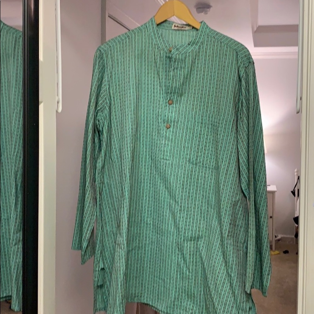 Fabindia Kurta Large 38 Teal Linen Medium